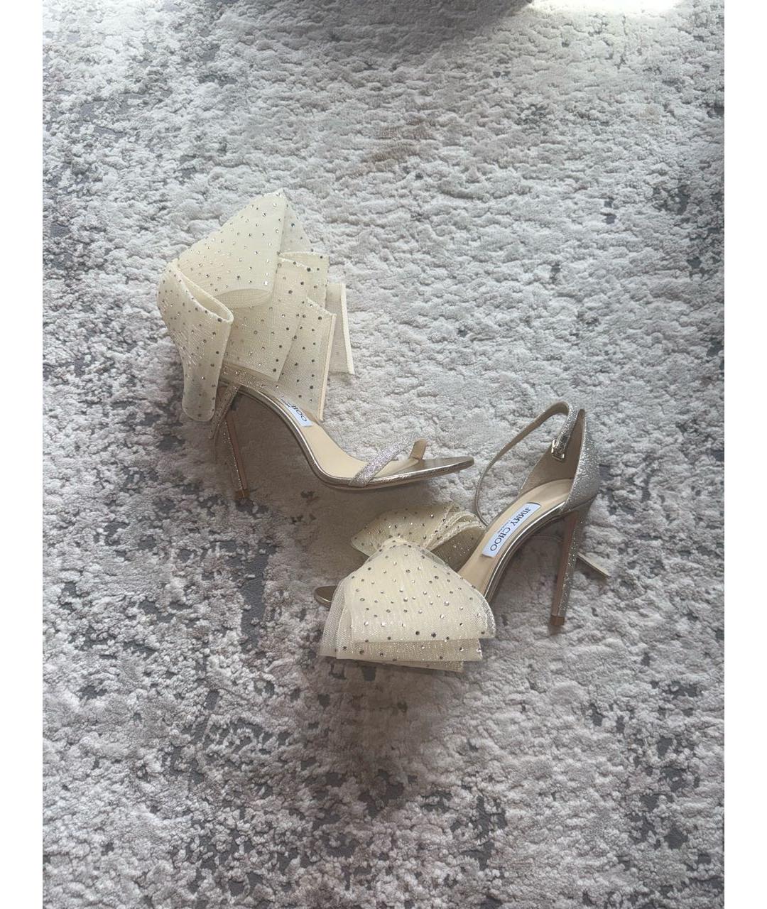 JIMMY CHOO Золотые текстильные босоножки, фото 5