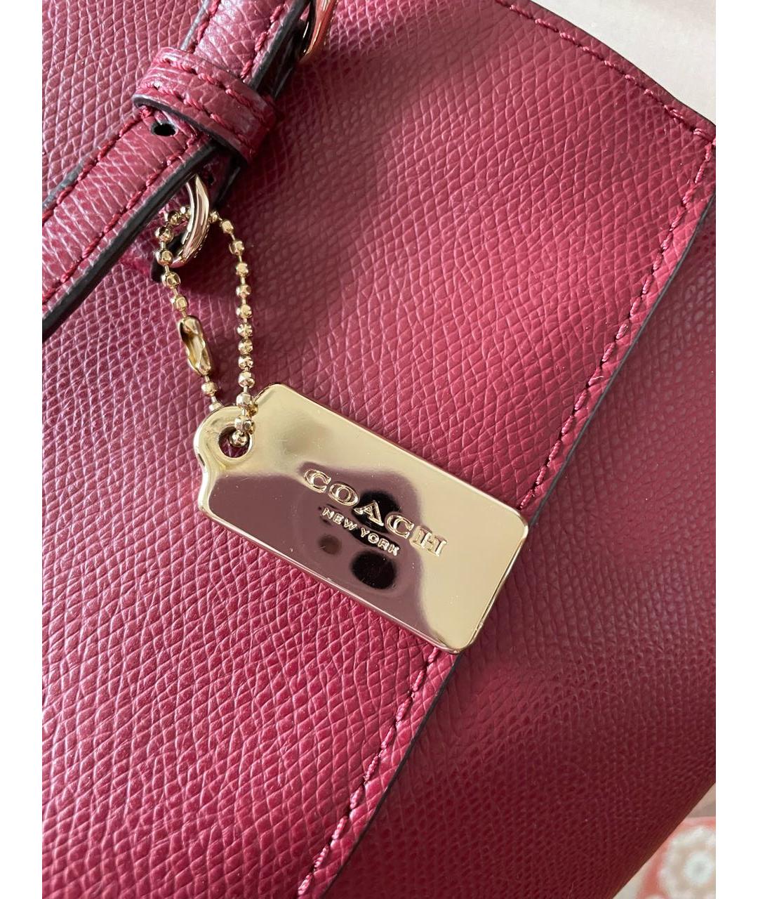 COACH Бордовая кожаная сумка тоут, фото 8
