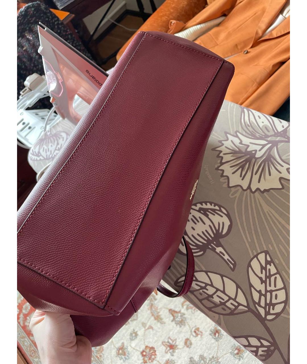 COACH Бордовая кожаная сумка тоут, фото 3