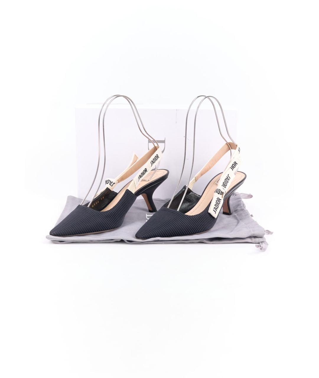 CHRISTIAN DIOR Черные текстильные лодочки на низком каблуке, фото 6