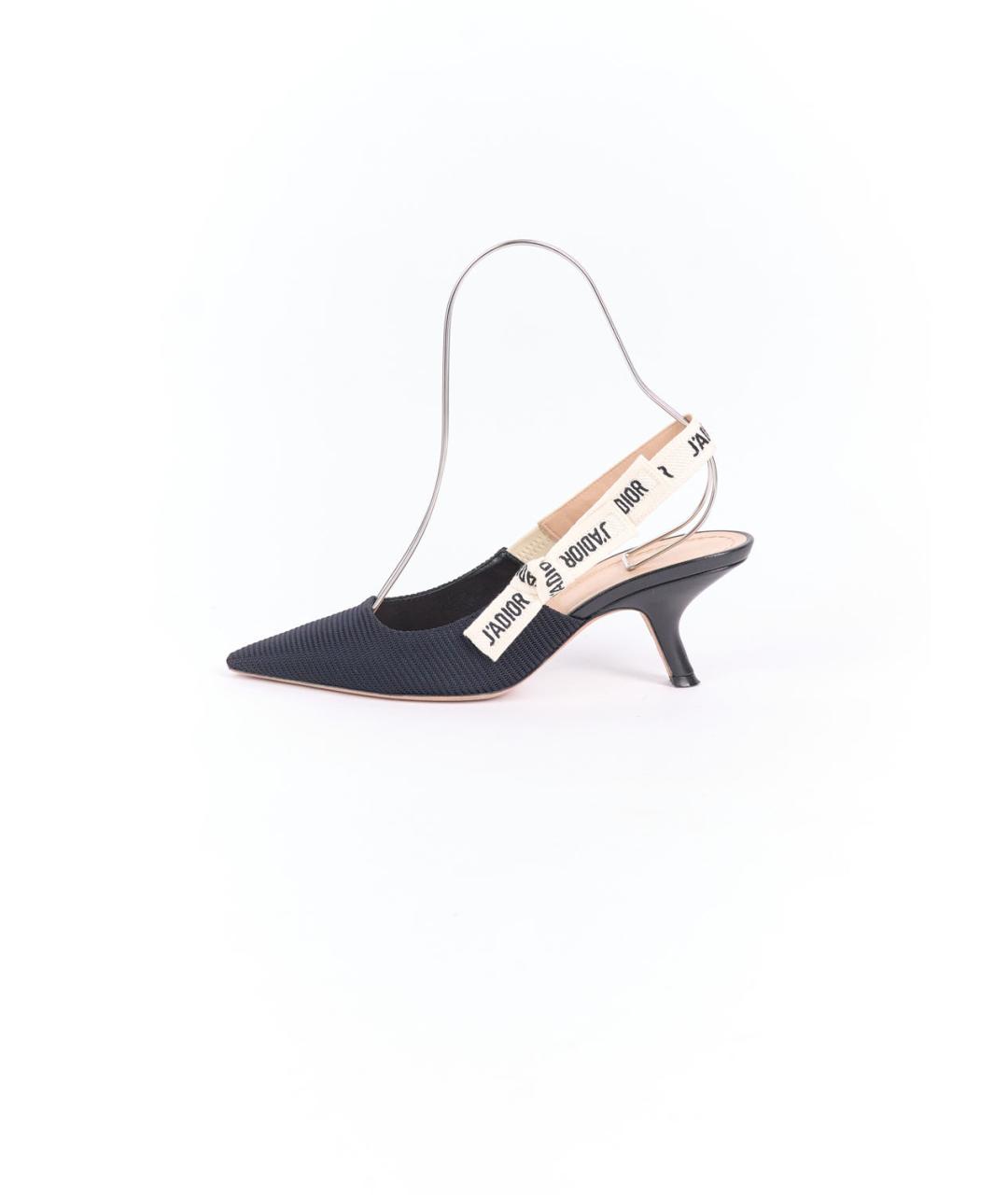 CHRISTIAN DIOR Черные текстильные лодочки на низком каблуке, фото 7