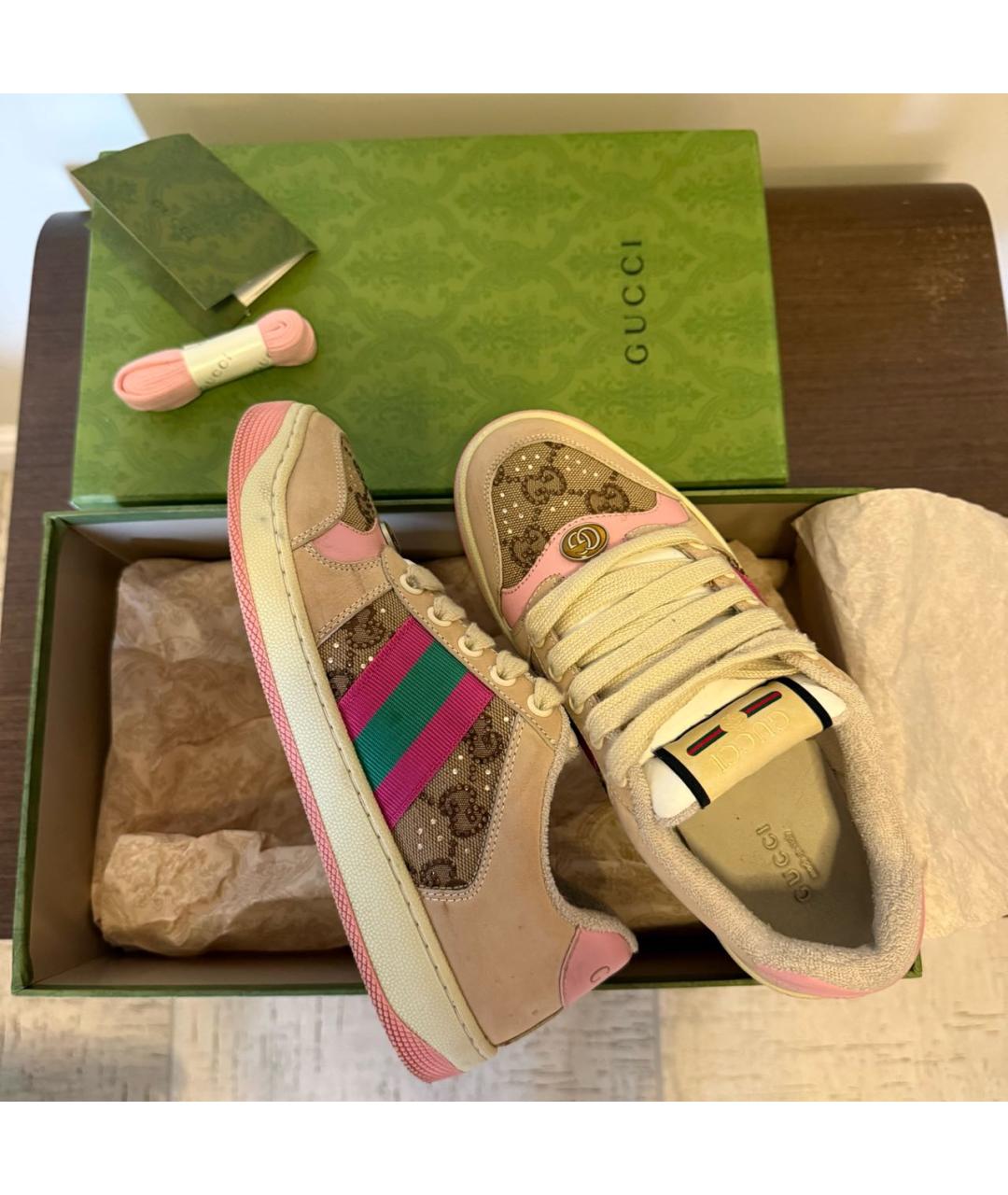 GUCCI Розовые кожаные кеды, фото 3