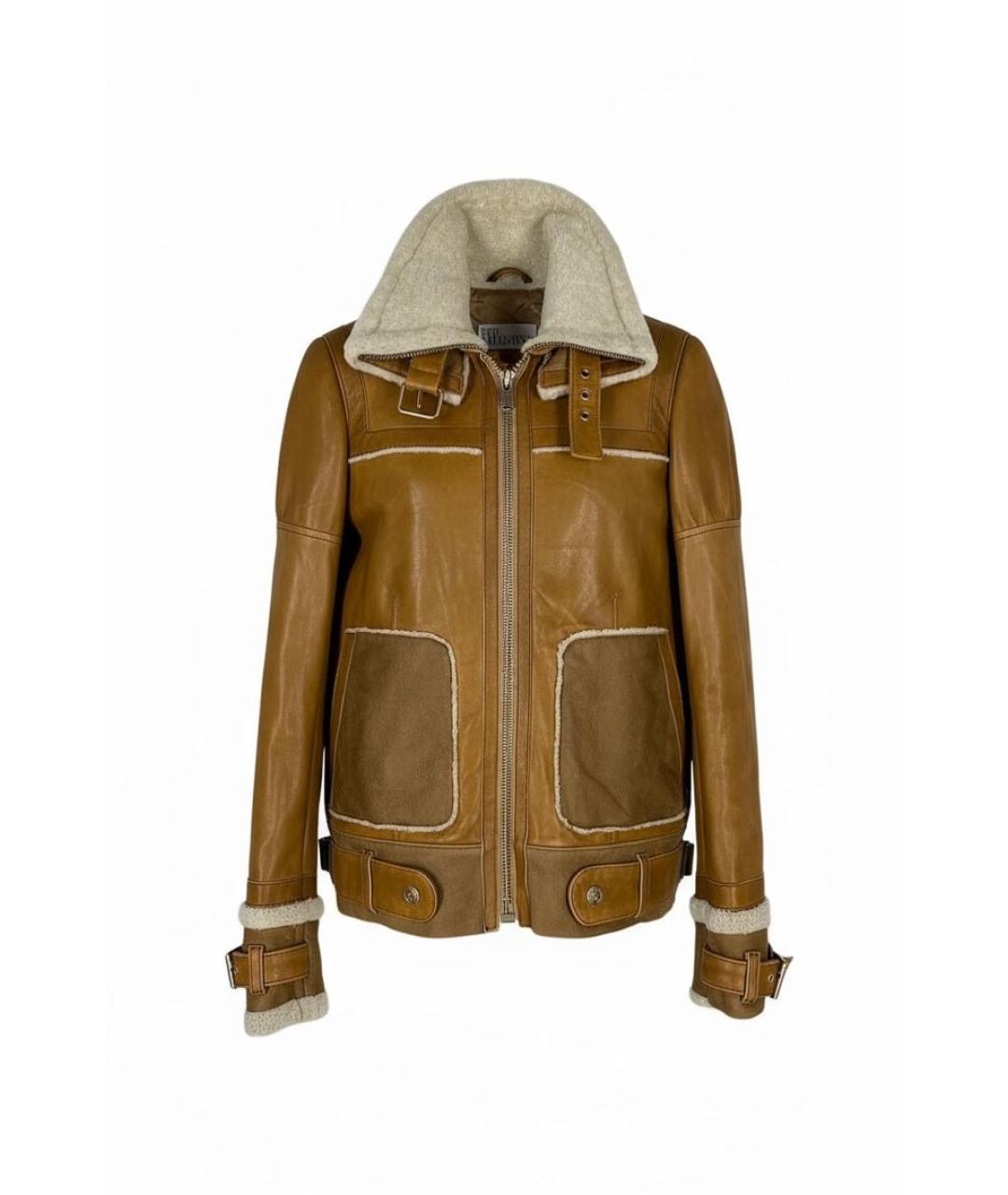 RED VALENTINO Коричневая кожаная дубленка, фото 2