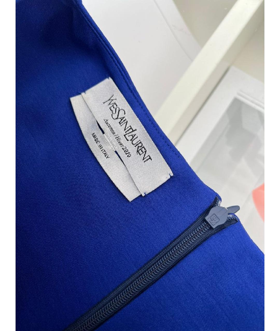 SAINT LAURENT Темно-синее шерстяное повседневное платье, фото 4