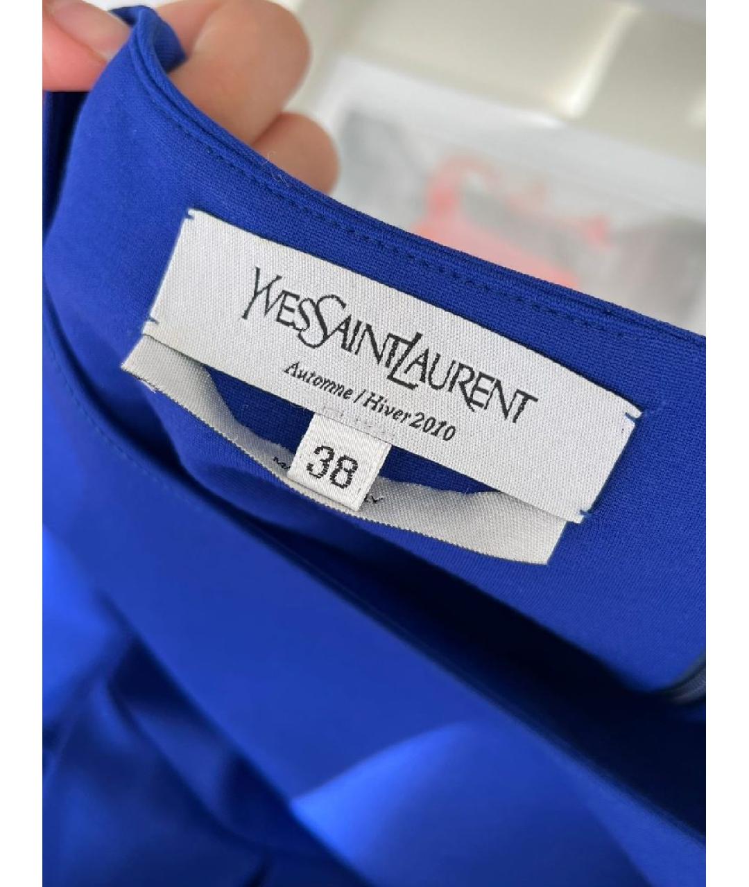 SAINT LAURENT Темно-синее шерстяное повседневное платье, фото 8