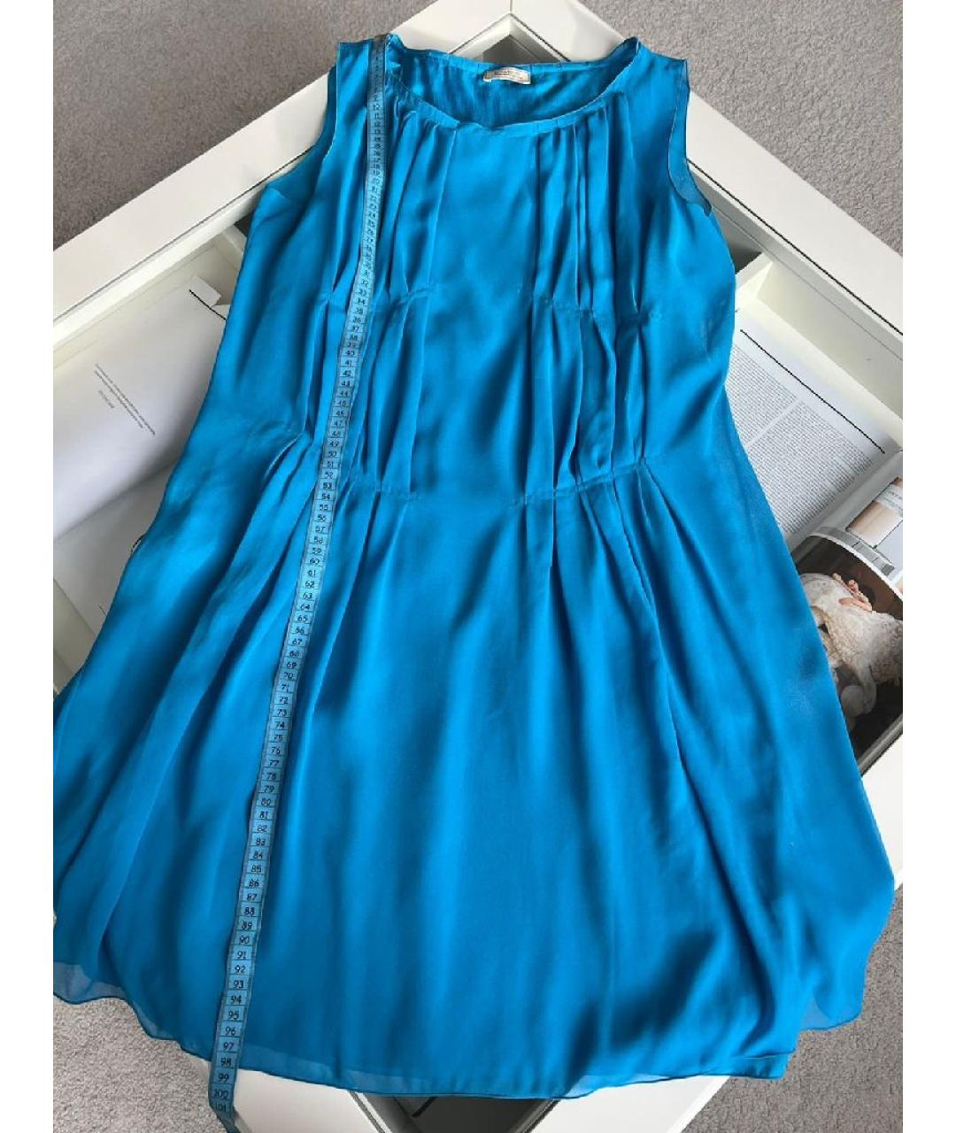 NINA RICCI Бирюзовое шелковое повседневное платье, фото 6