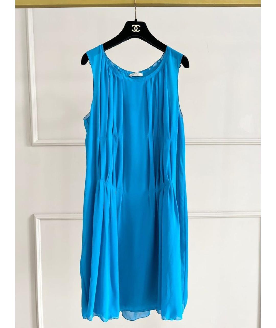NINA RICCI Бирюзовое шелковое повседневное платье, фото 9