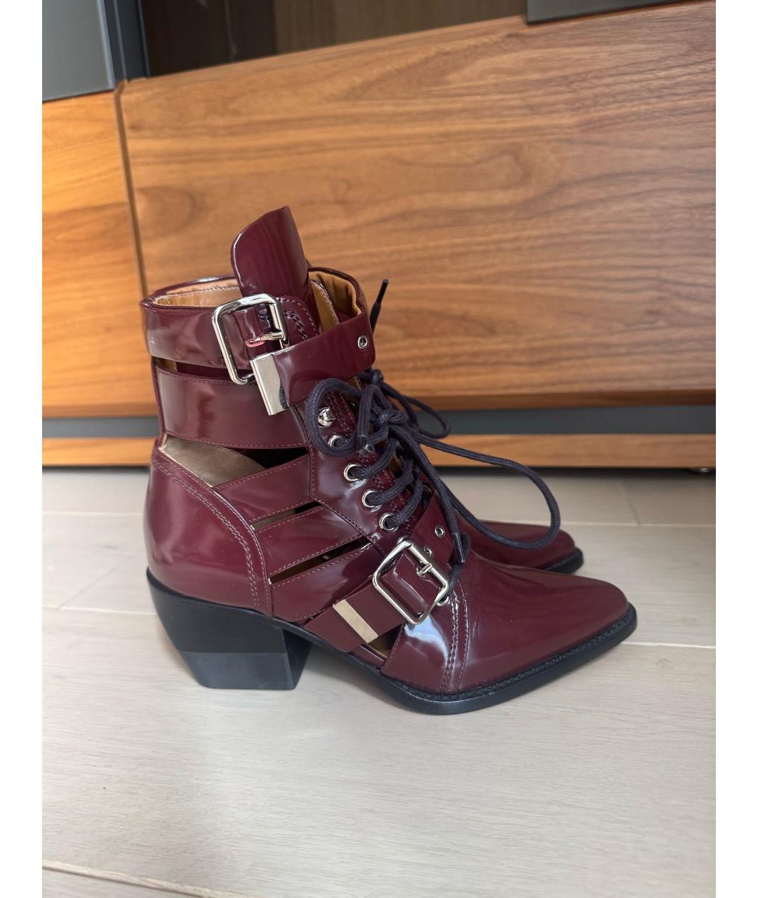 CHLOE Бордовые кожаные ботинки, фото 5
