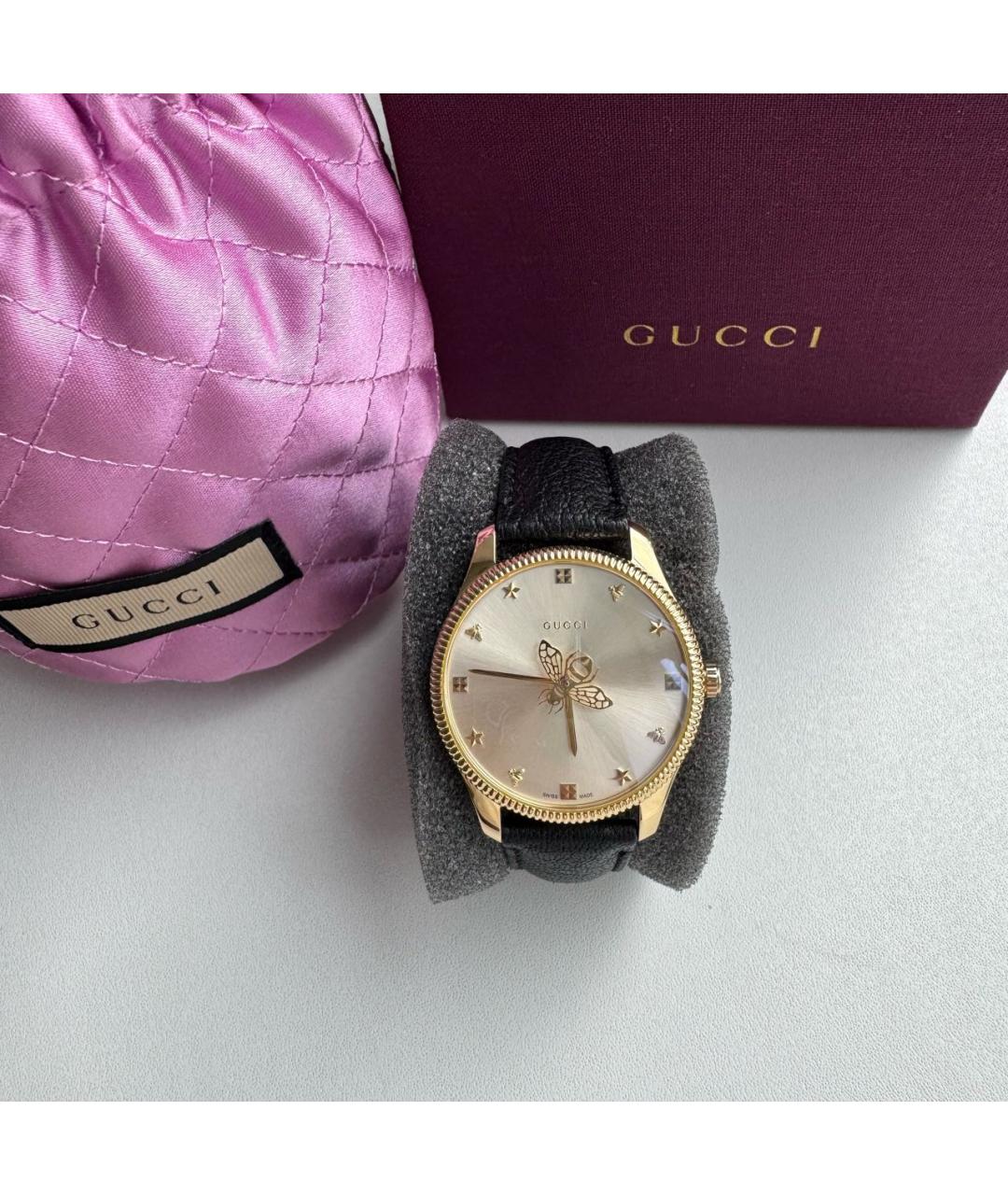 GUCCI Черные позолоченные часы, фото 2