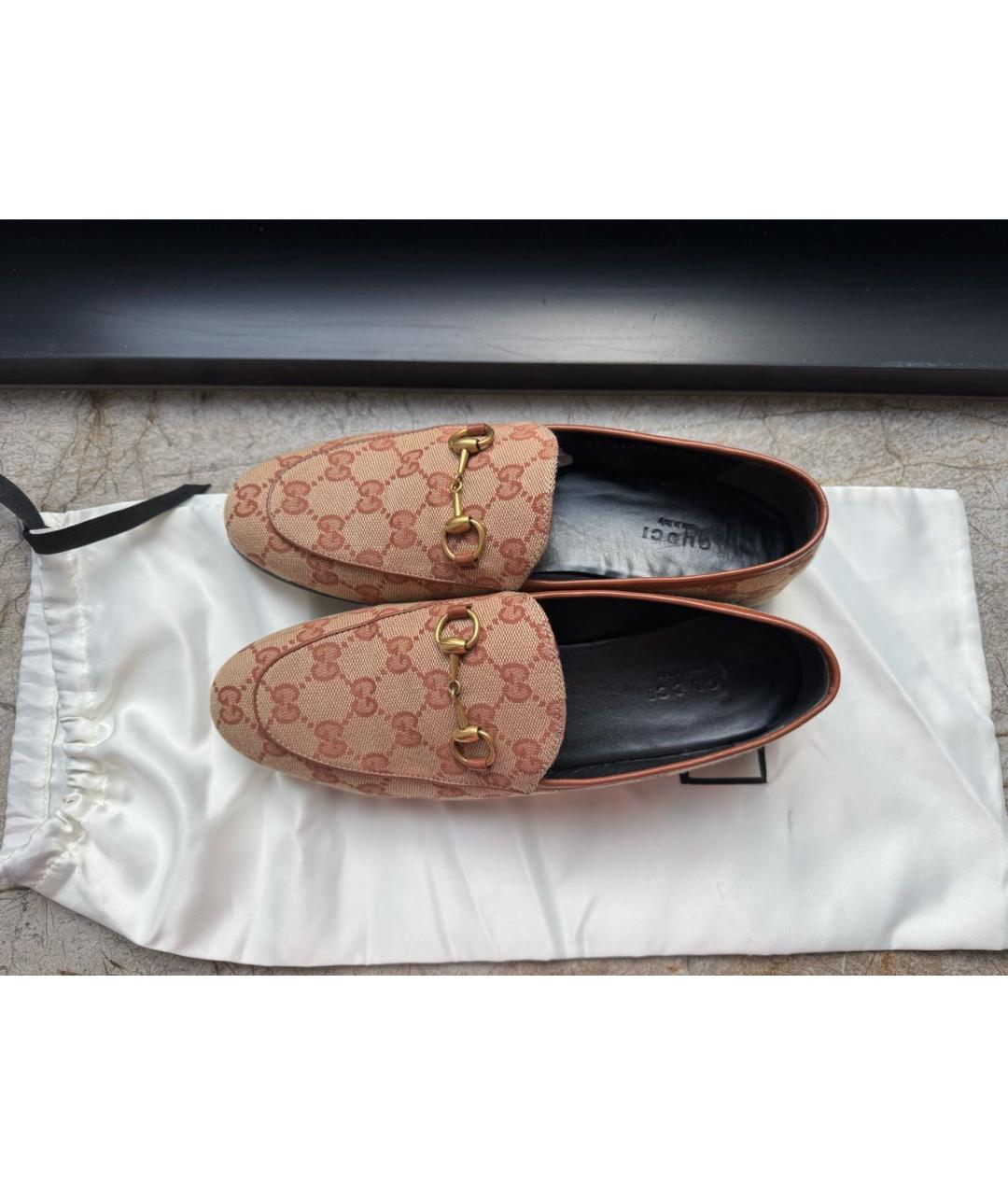 GUCCI Бежевые текстильные лоферы, фото 3