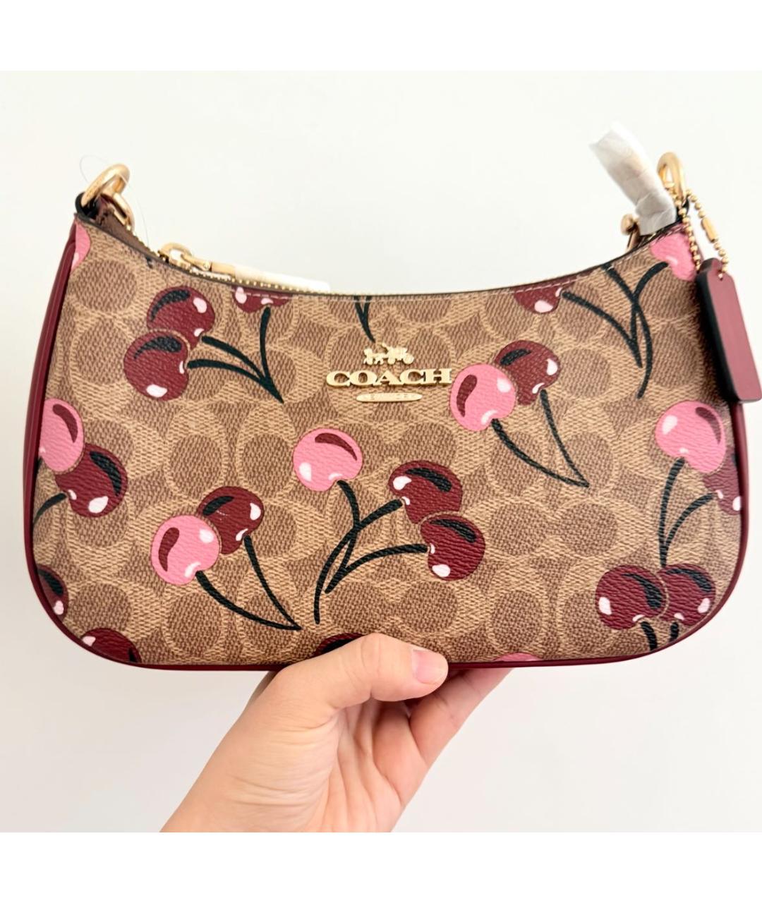 COACH Коричневая кожаная сумка с короткими ручками, фото 4