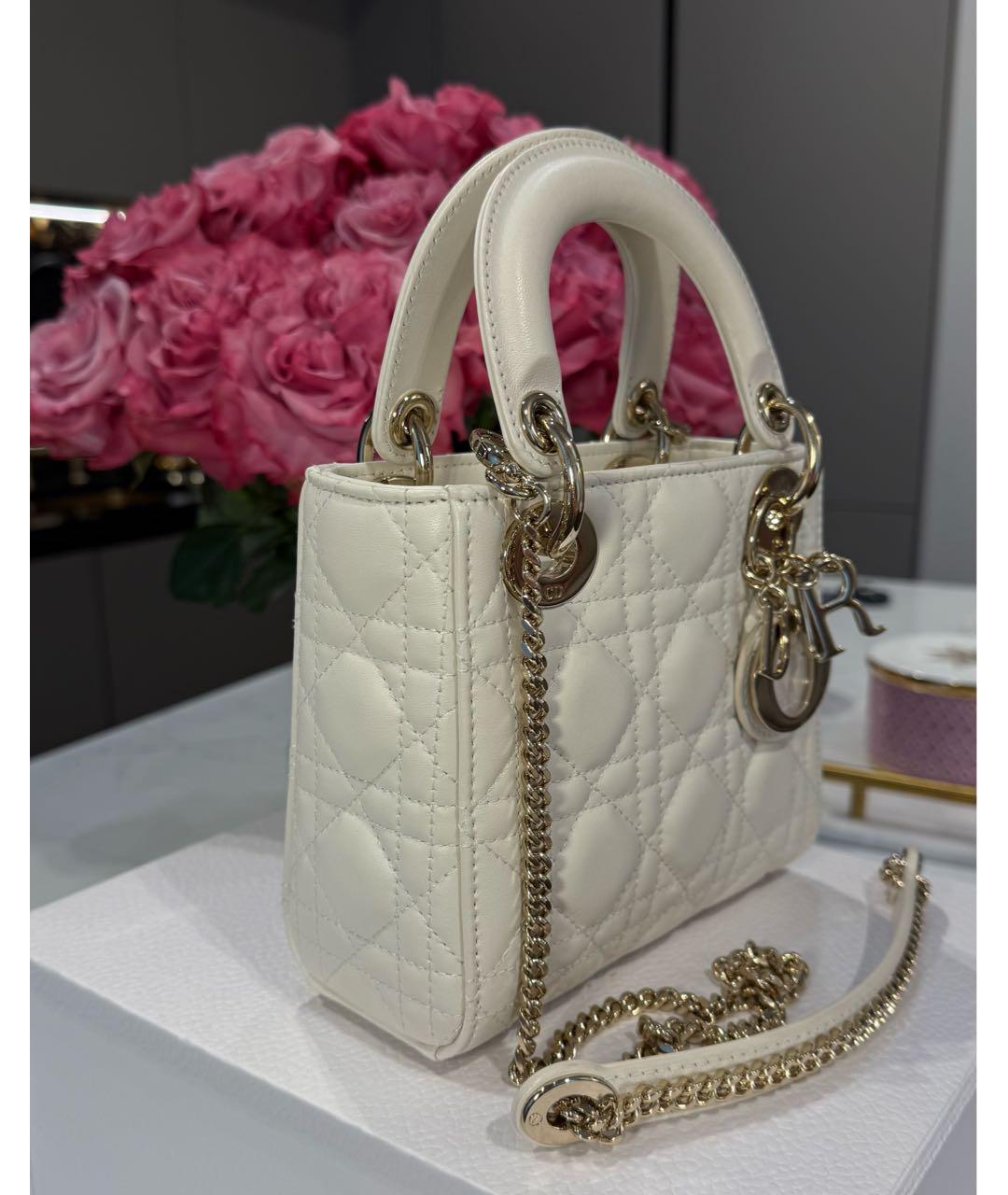 CHRISTIAN DIOR Белая кожаная сумка с короткими ручками, фото 2