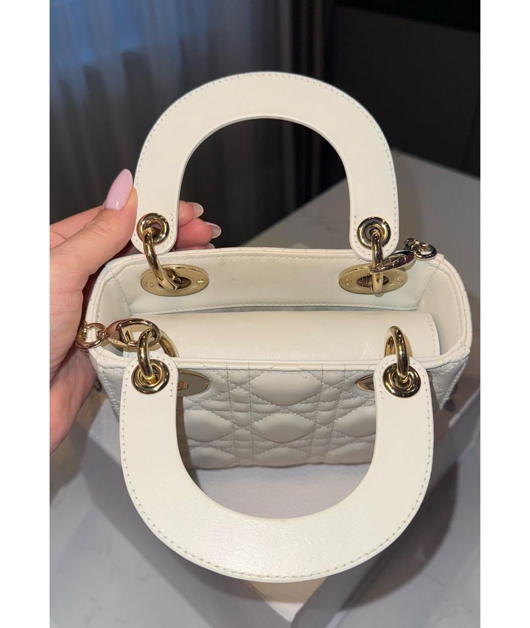 CHRISTIAN DIOR Белая кожаная сумка с короткими ручками, фото 4