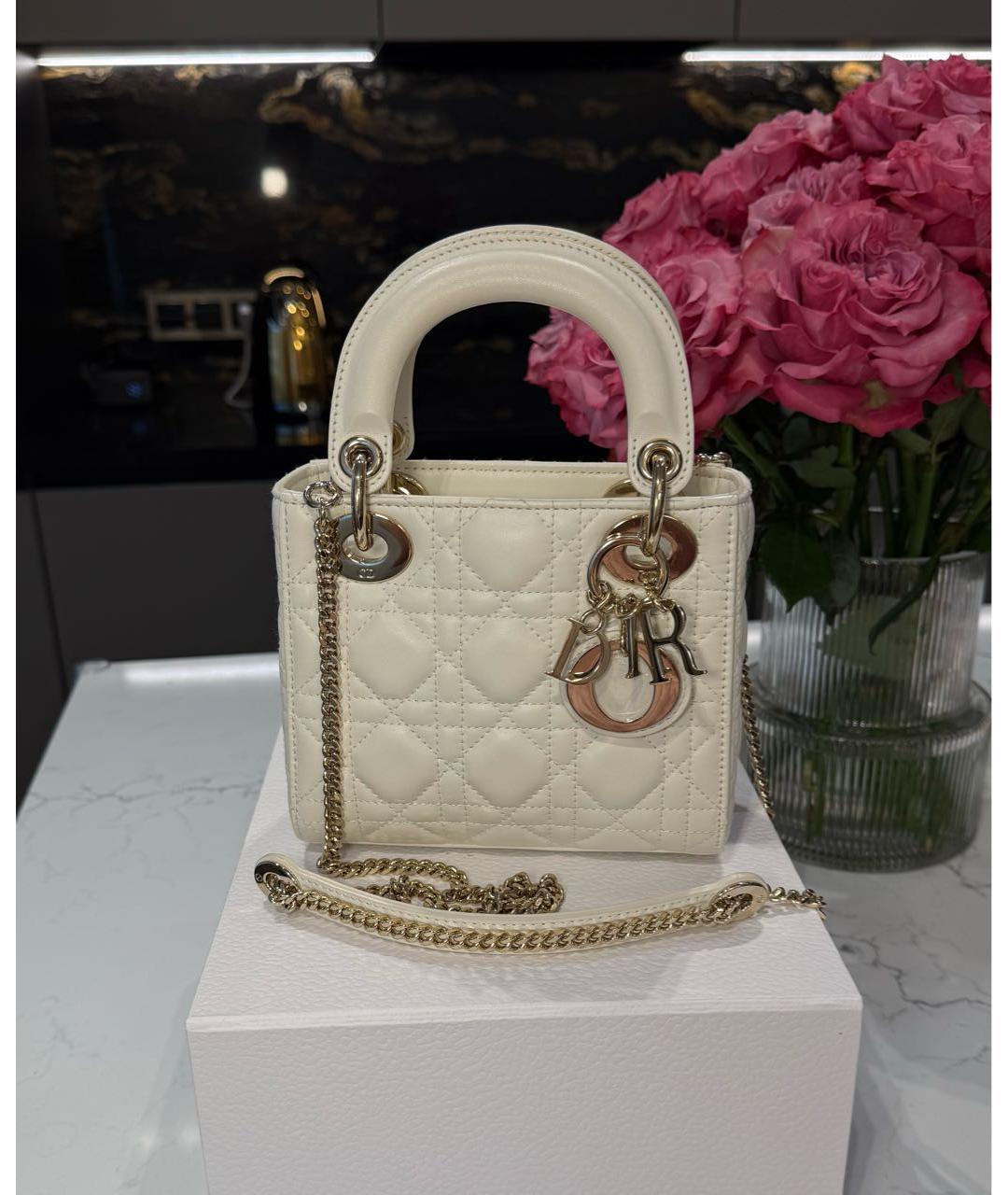 CHRISTIAN DIOR Белая кожаная сумка с короткими ручками, фото 9
