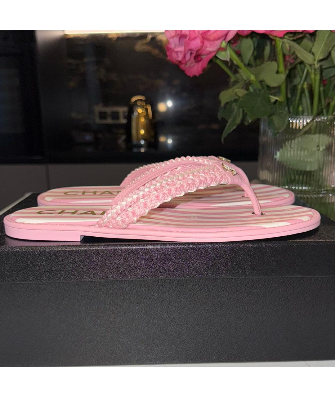 CHANEL Розовые шлепанцы, фото 5
