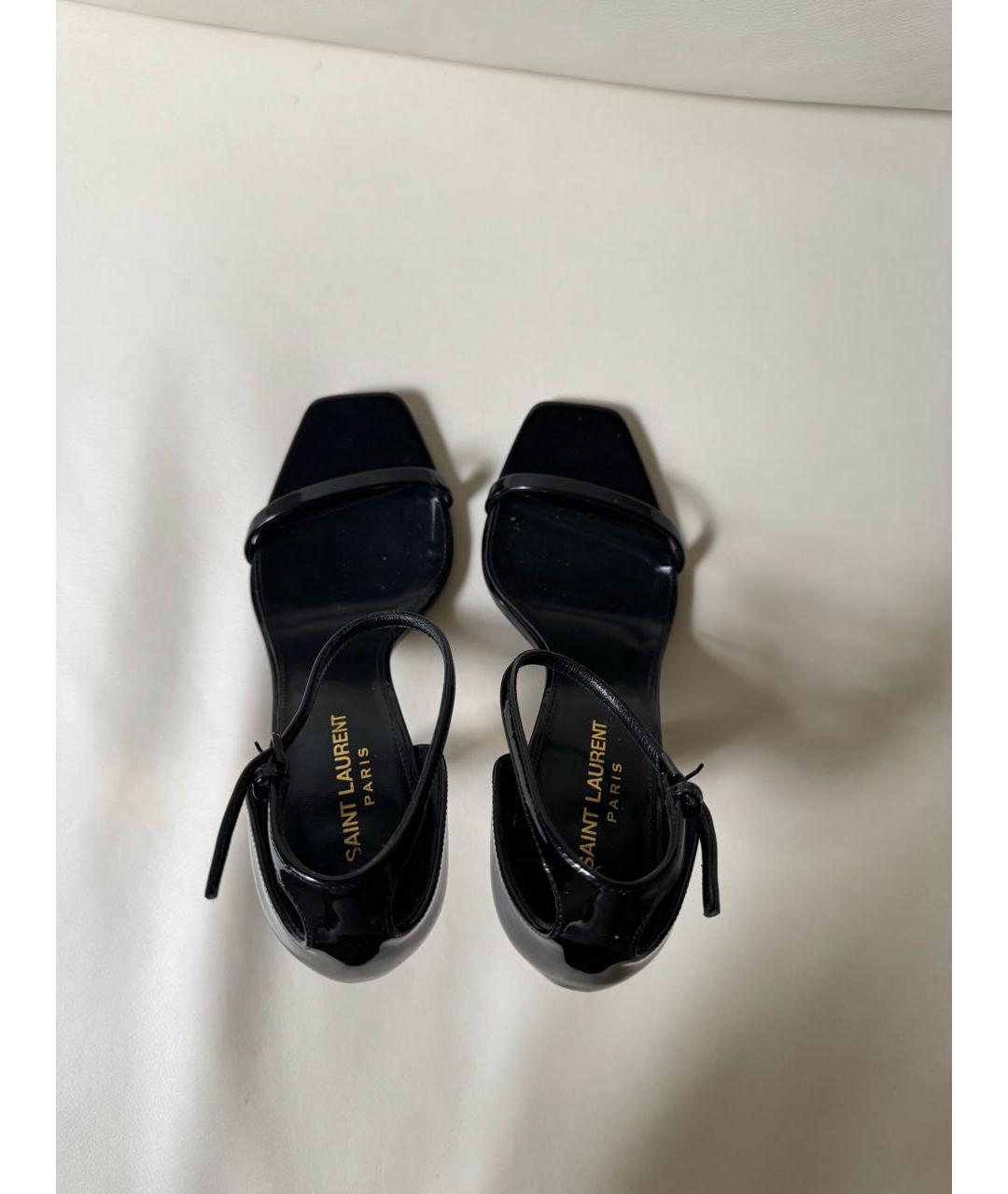 SAINT LAURENT Черные босоножки из лакированной кожи, фото 3