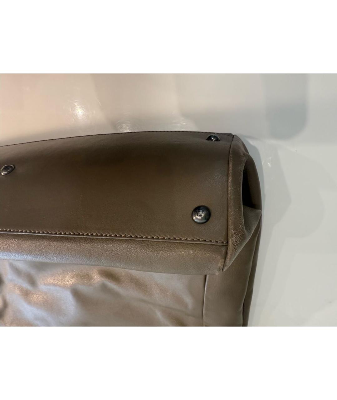 FENDI Антрацитовая кожаная сумка тоут, фото 5