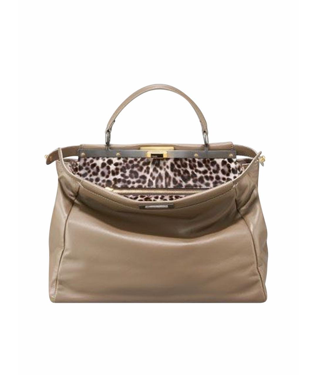 FENDI Антрацитовая кожаная сумка тоут, фото 1