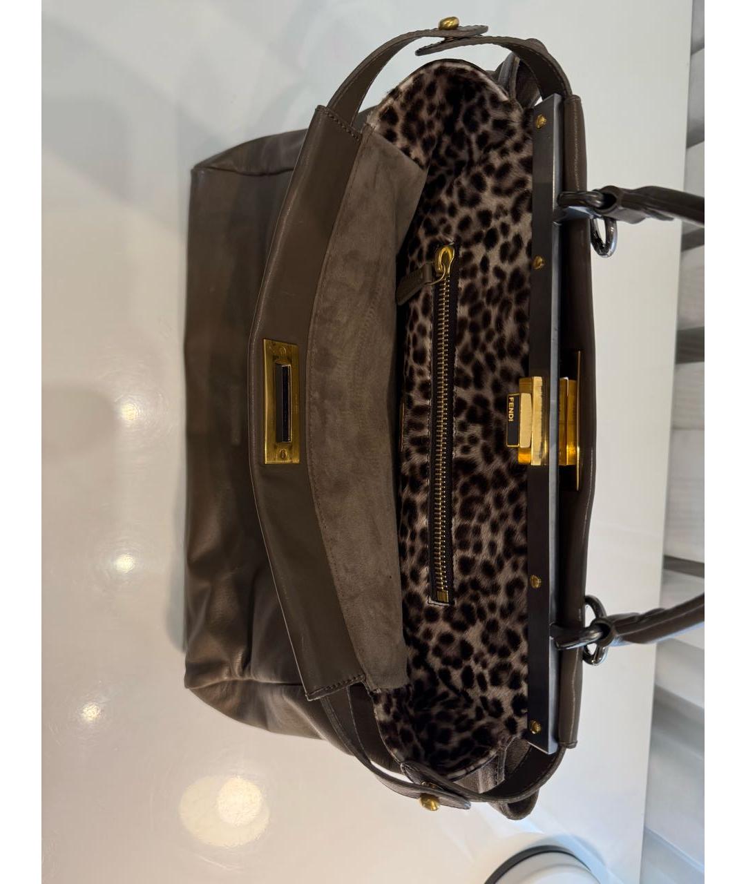 FENDI Антрацитовая кожаная сумка тоут, фото 8