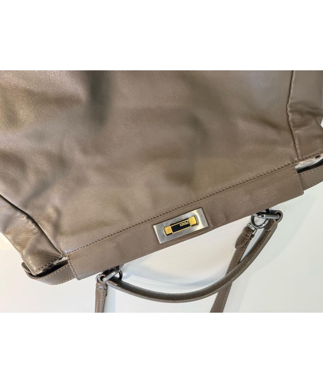 FENDI Антрацитовая кожаная сумка тоут, фото 3