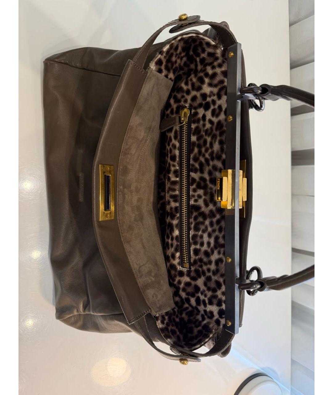 FENDI Антрацитовая кожаная сумка тоут, фото 7