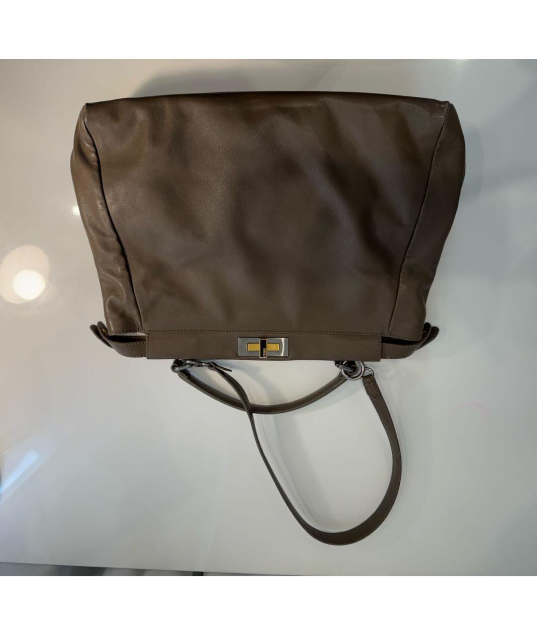 FENDI Антрацитовая кожаная сумка тоут, фото 2