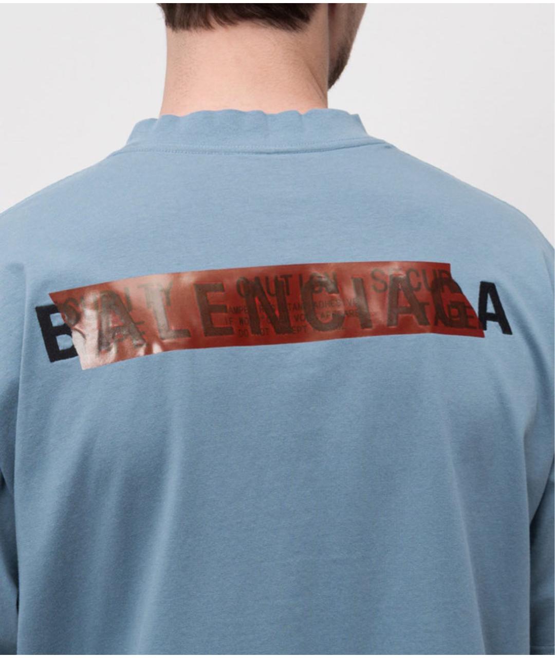 BALENCIAGA Голубая хлопковая футболка, фото 5