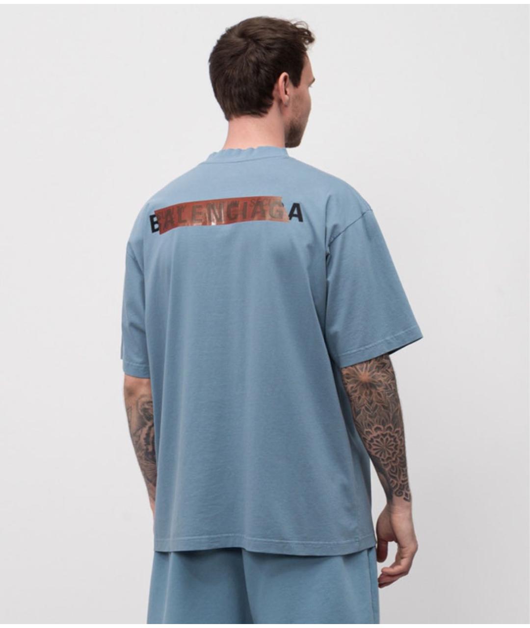 BALENCIAGA Голубая хлопковая футболка, фото 4
