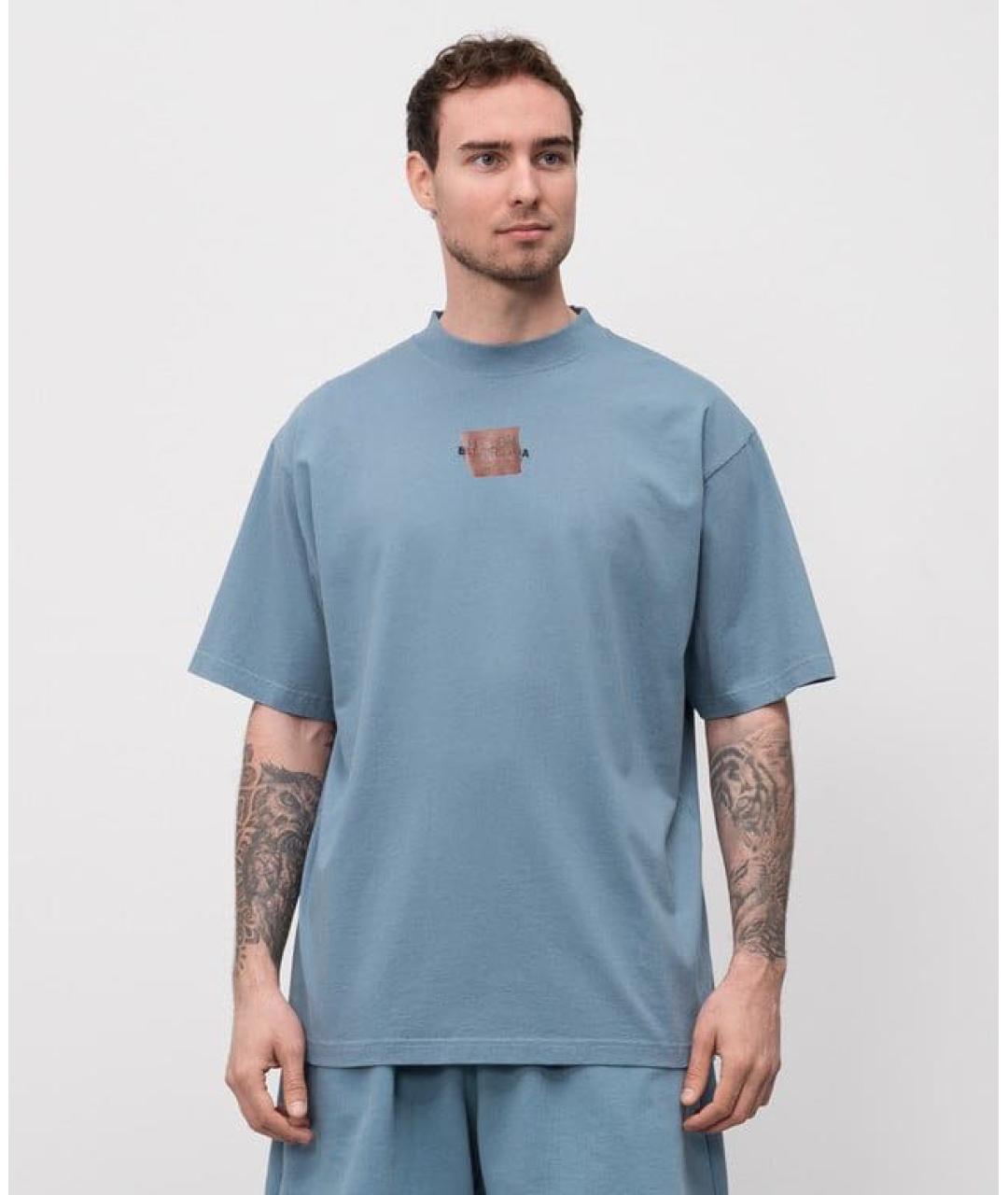 BALENCIAGA Голубая хлопковая футболка, фото 3