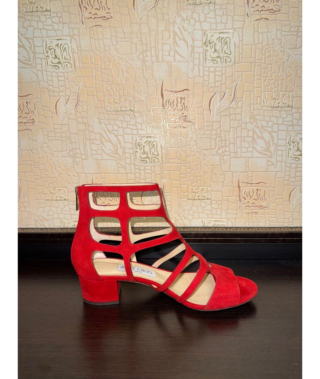 JIMMY CHOO Красные кожаные босоножки, фото 8