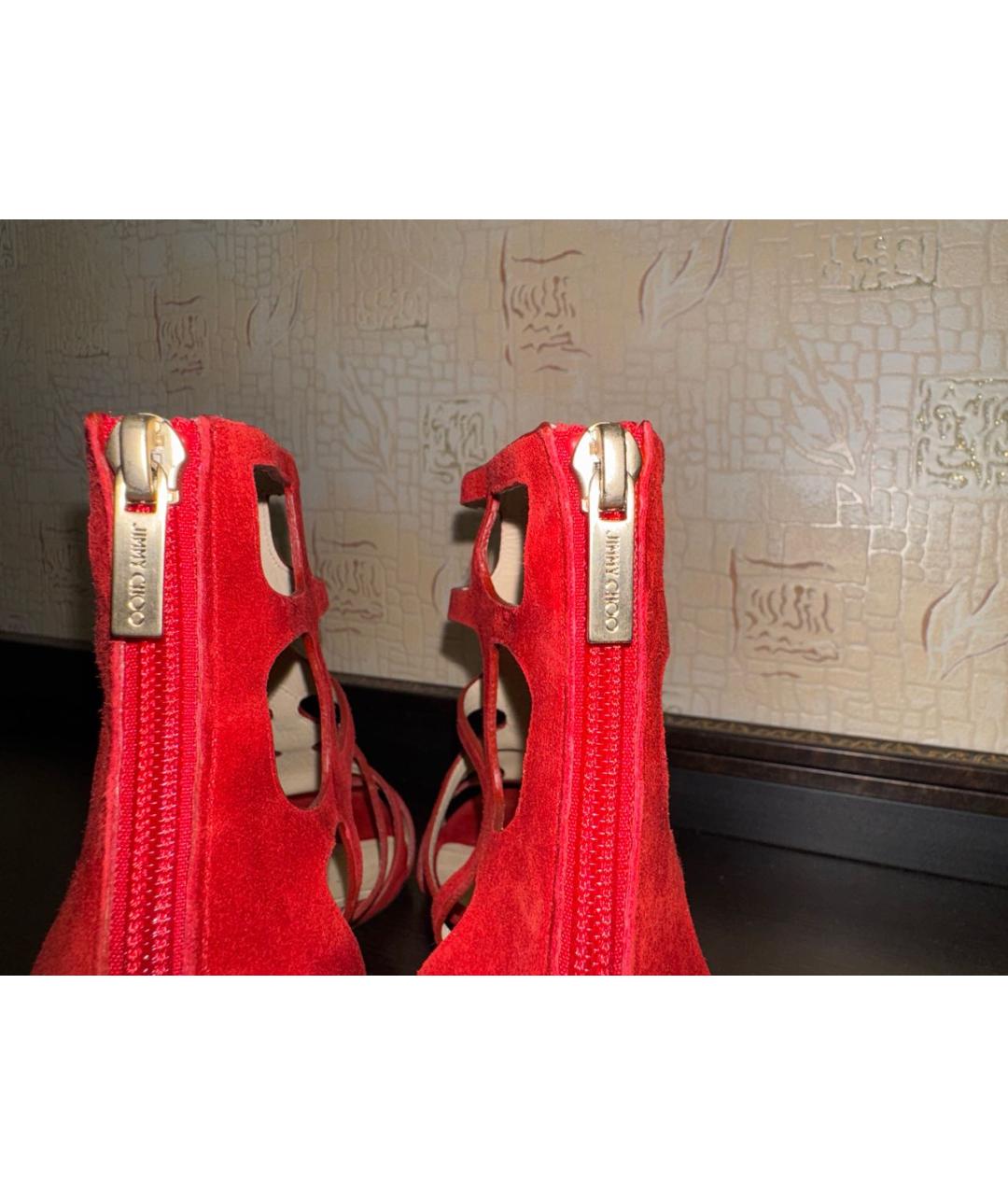 JIMMY CHOO Красные кожаные босоножки, фото 5
