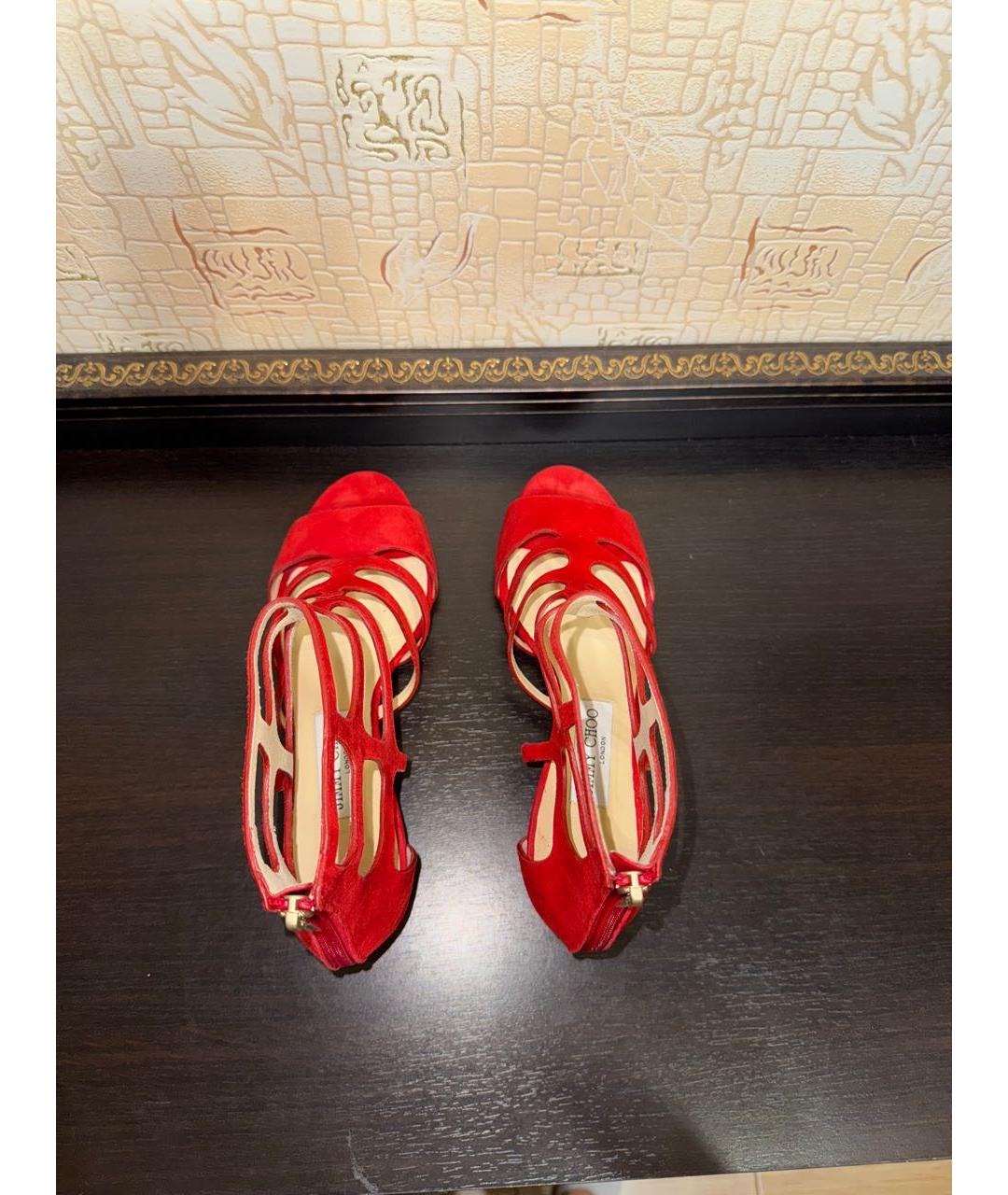 JIMMY CHOO Красные кожаные босоножки, фото 3