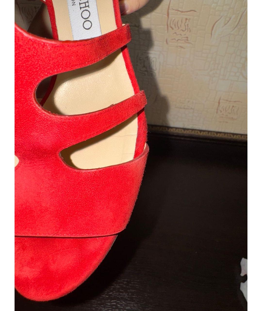 JIMMY CHOO Красные кожаные босоножки, фото 7