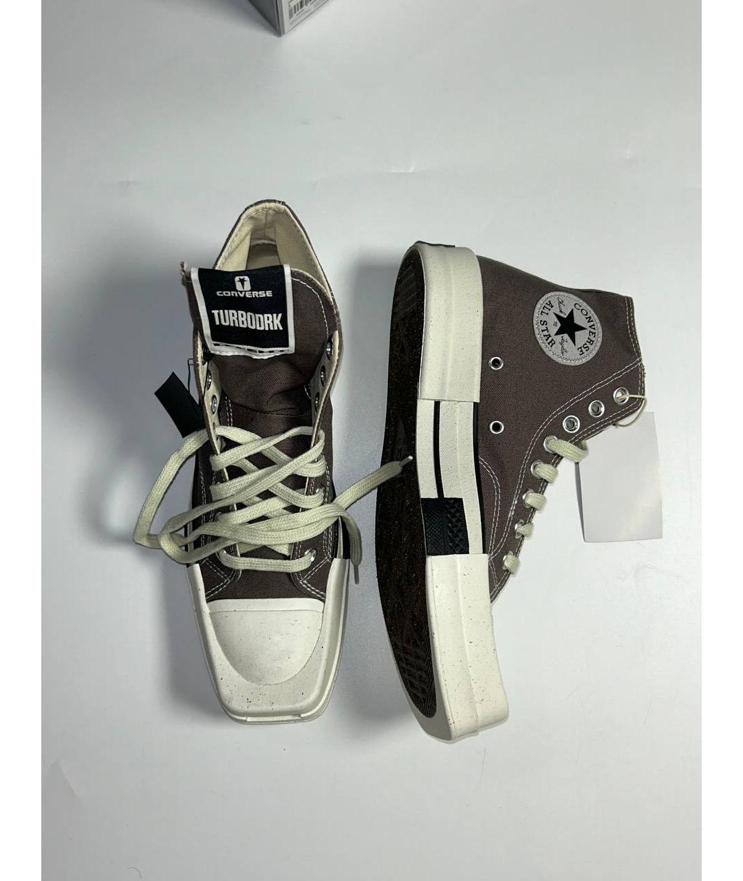 RICK OWENS DRKSHDW Коричневые текстильные высокие кроссовки / кеды, фото 3