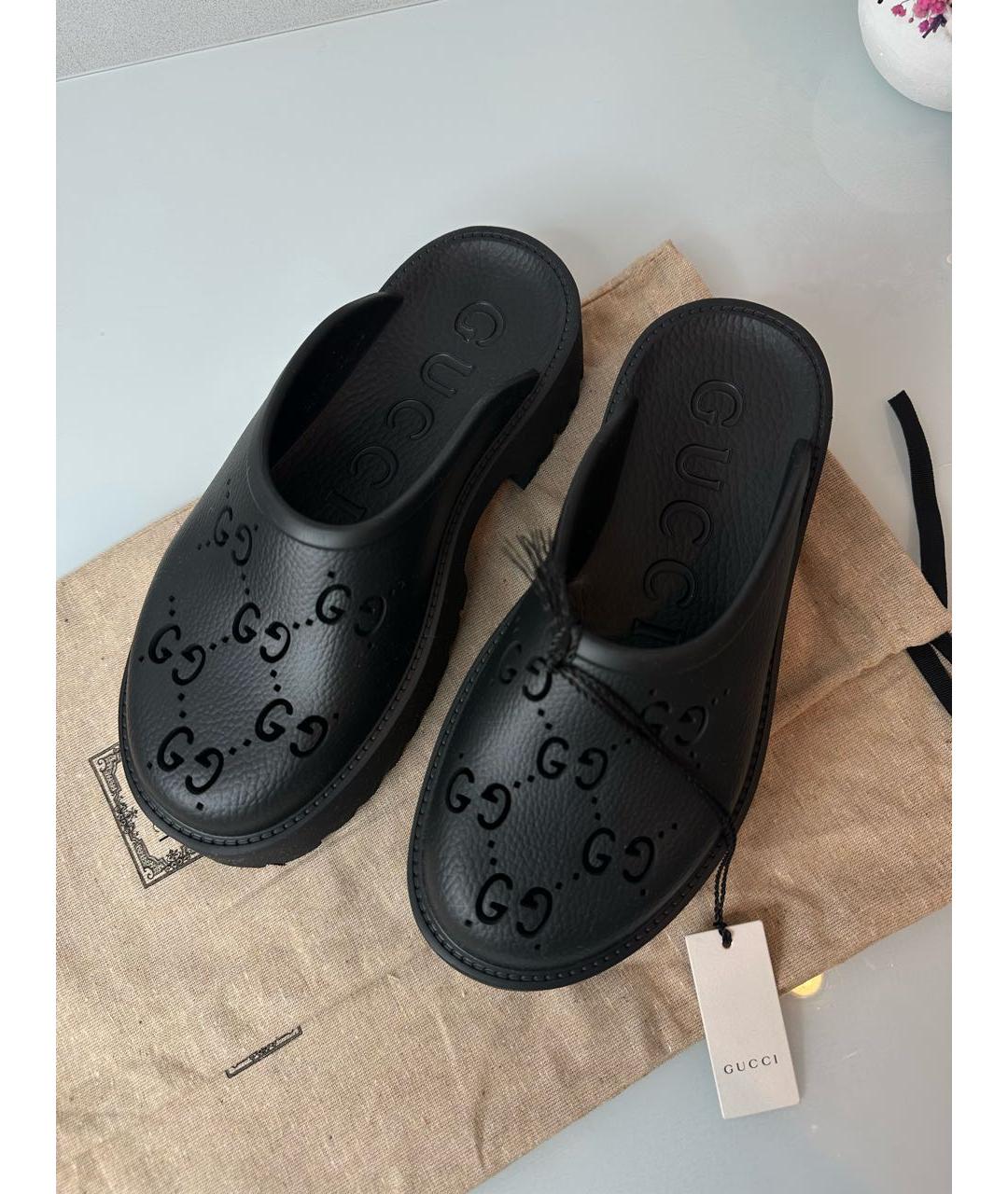 GUCCI Черные неопреновые сабо, фото 2