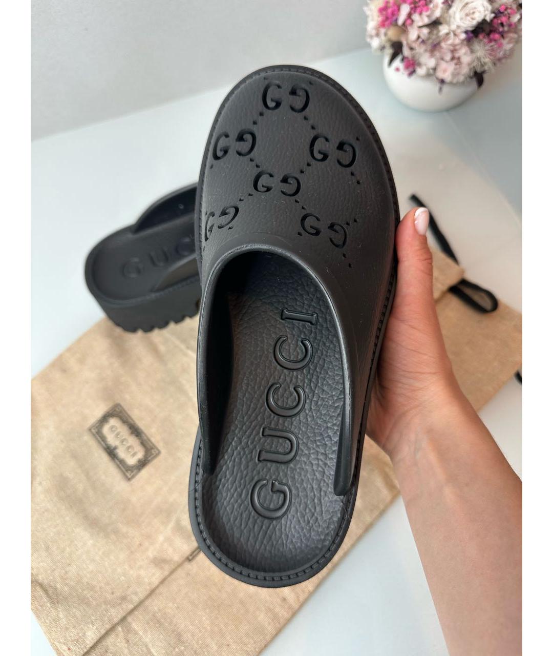 GUCCI Черные неопреновые сабо, фото 3