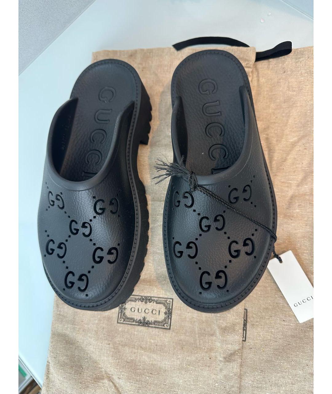 GUCCI Черные неопреновые сабо, фото 4