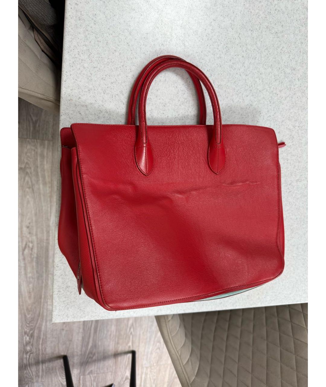 JIL SANDER Красная кожаная сумка с короткими ручками, фото 2