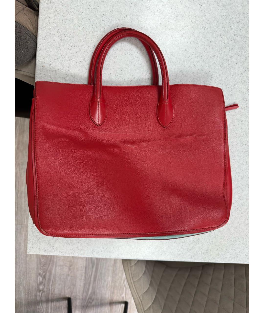 JIL SANDER Красная кожаная сумка с короткими ручками, фото 6