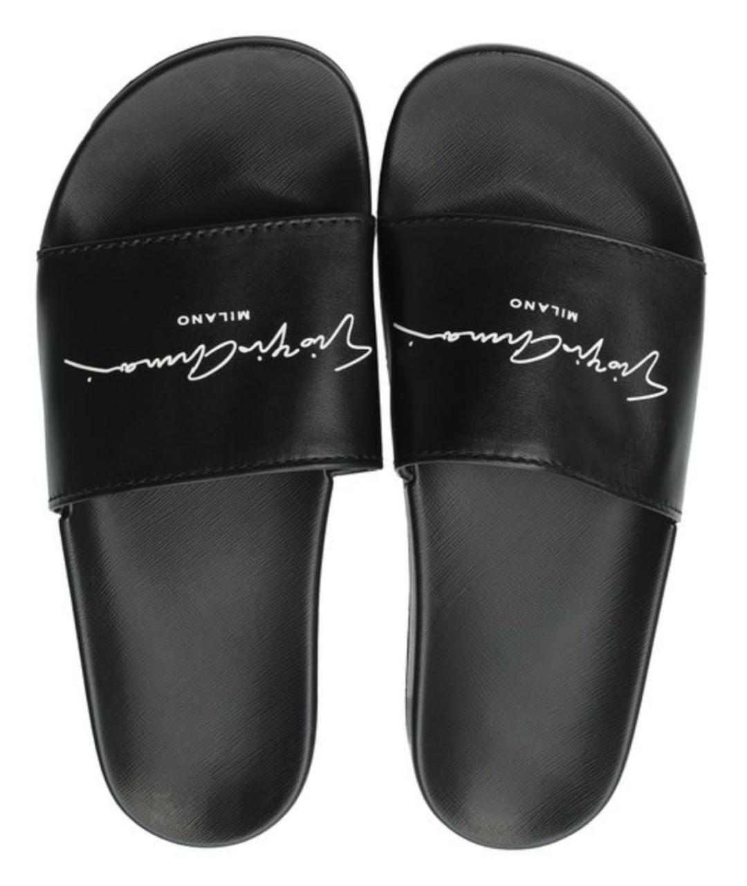 GIORGIO ARMANI Черные кожаные шлепанцы, фото 3