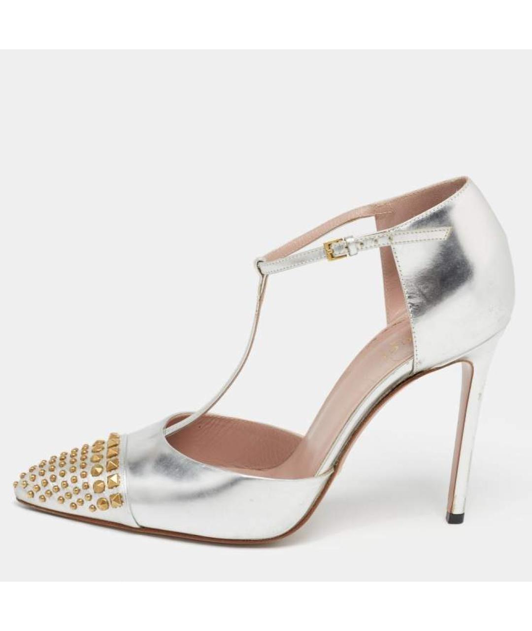 GUCCI Серебряные кожаные туфли, фото 8