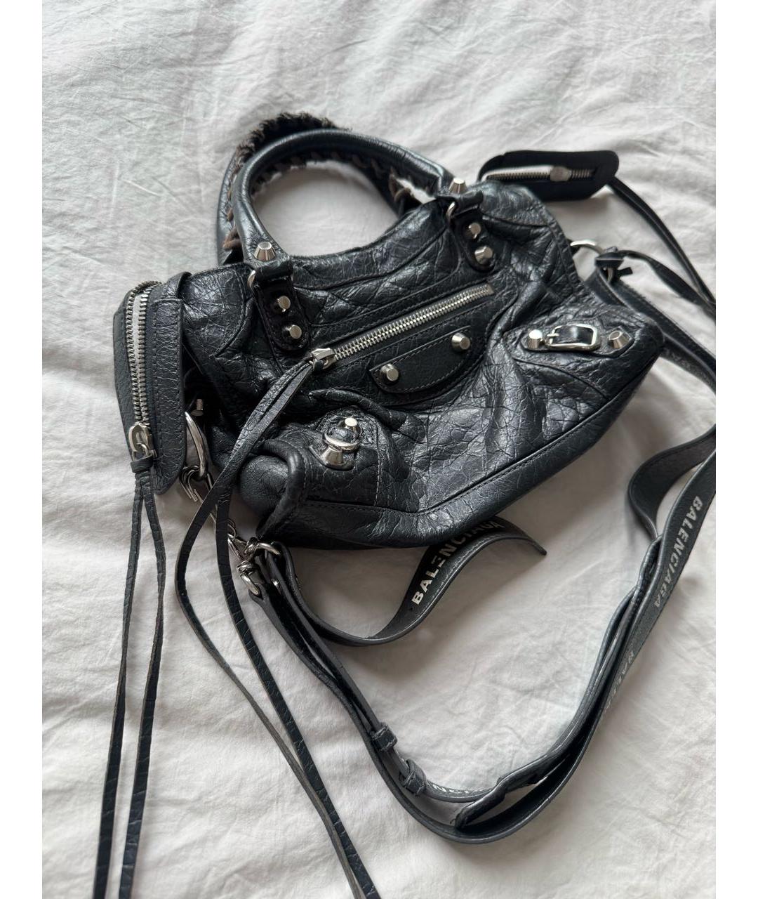 BALENCIAGA Антрацитовая кожаная сумка с короткими ручками, фото 5