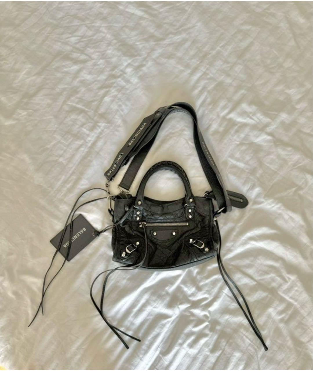 BALENCIAGA Антрацитовая кожаная сумка с короткими ручками, фото 8