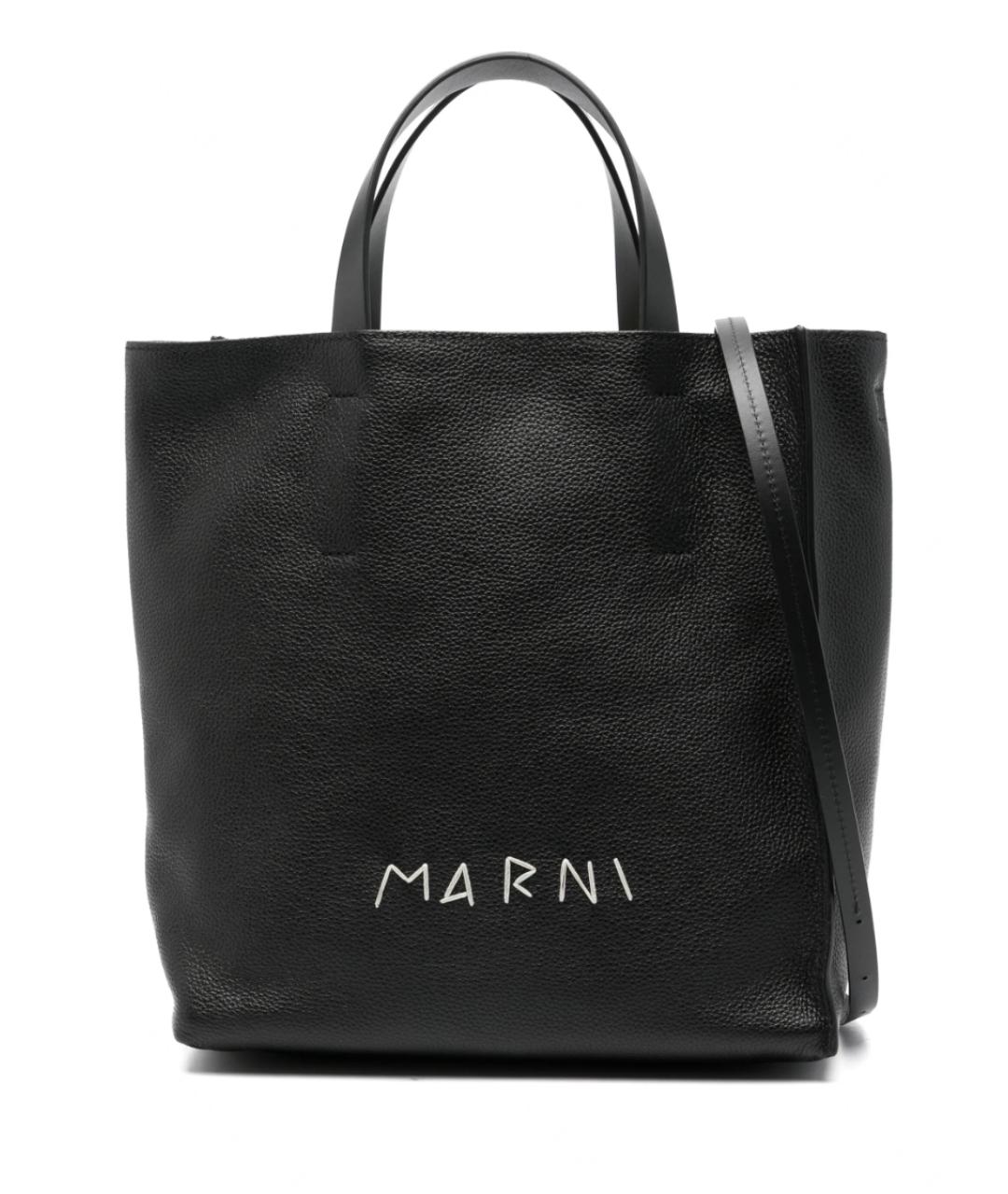 MARNI Черная кожаная сумка тоут, фото 8