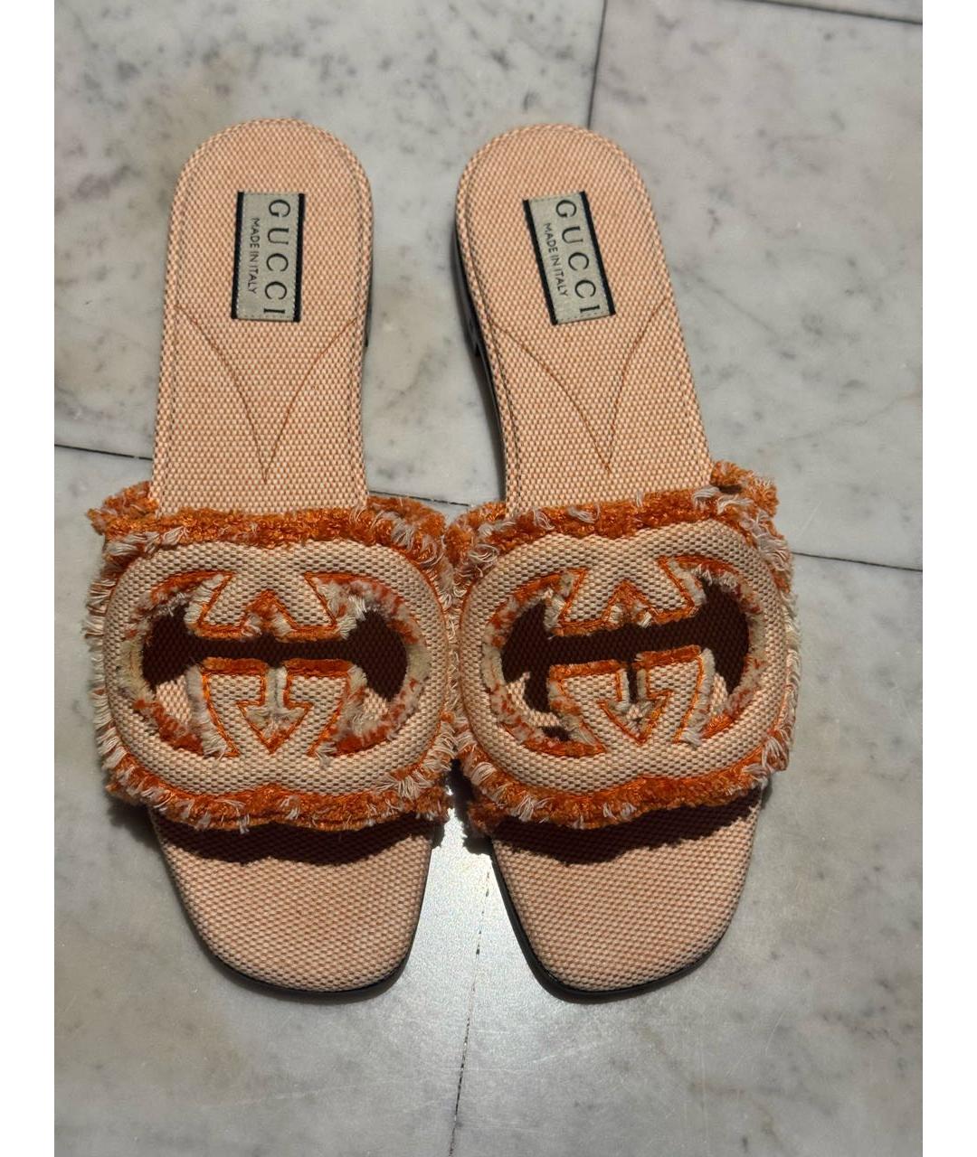 GUCCI Оранжевое текстильные шлепанцы, фото 4