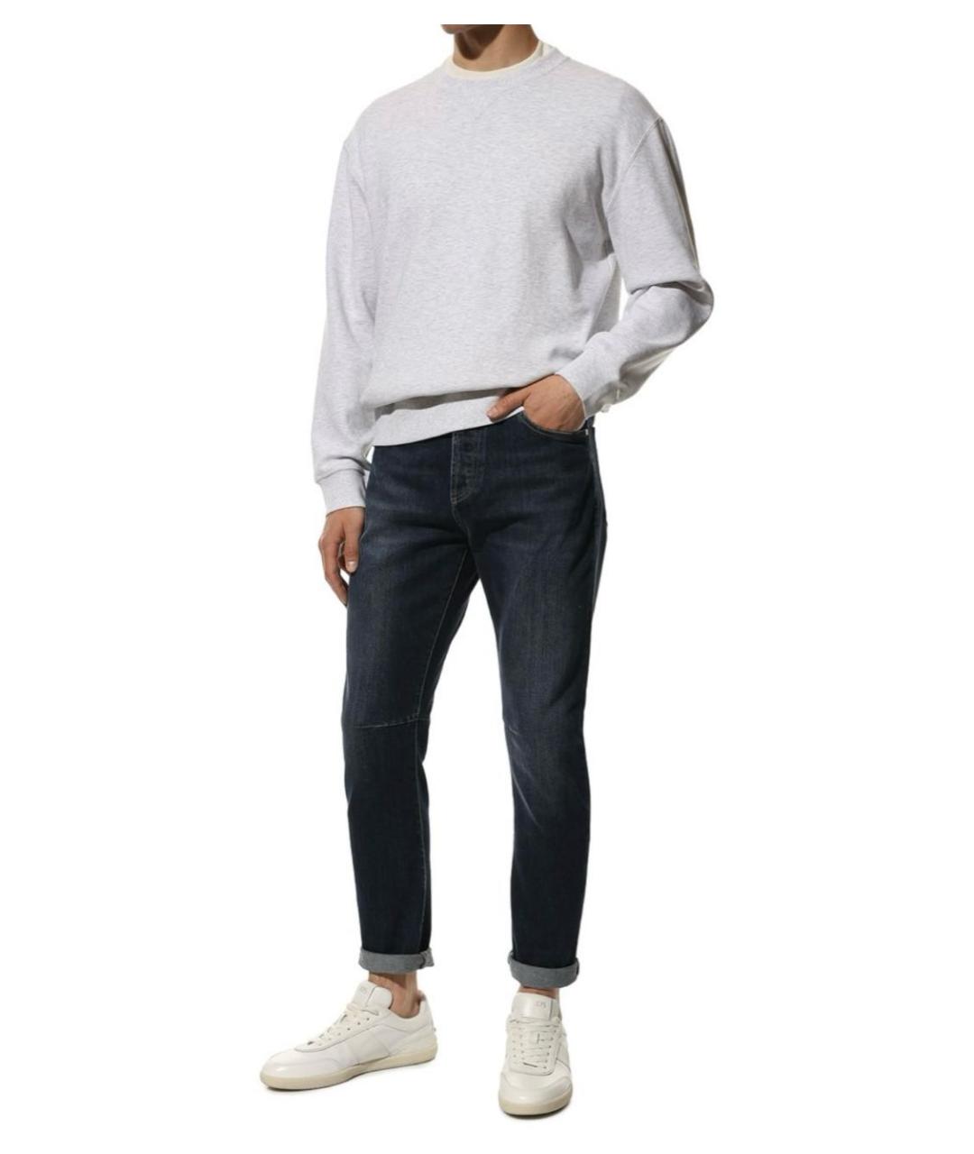 BRUNELLO CUCINELLI Темно-синие хлопковые прямые джинсы, фото 3