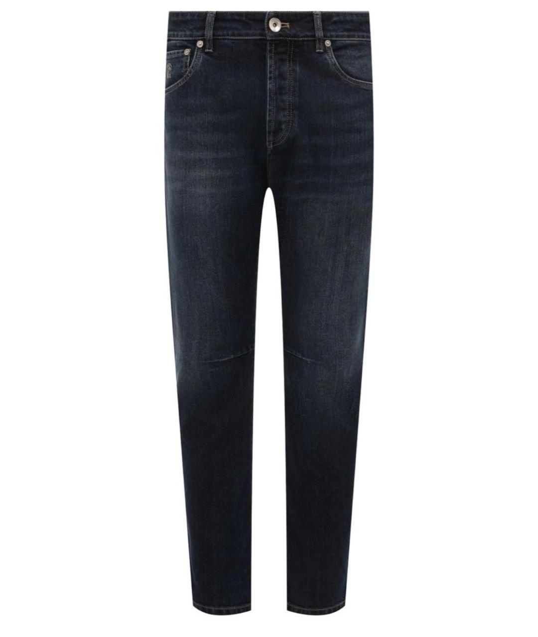 BRUNELLO CUCINELLI Темно-синие хлопковые прямые джинсы, фото 1