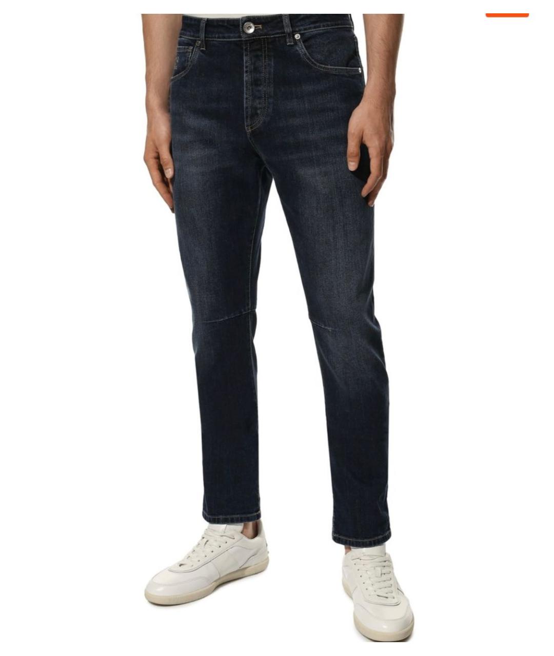 BRUNELLO CUCINELLI Темно-синие хлопковые прямые джинсы, фото 2