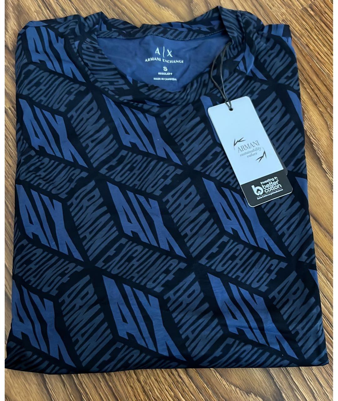 ARMANI EXCHANGE Темно-синяя хлопковая футболка, фото 2
