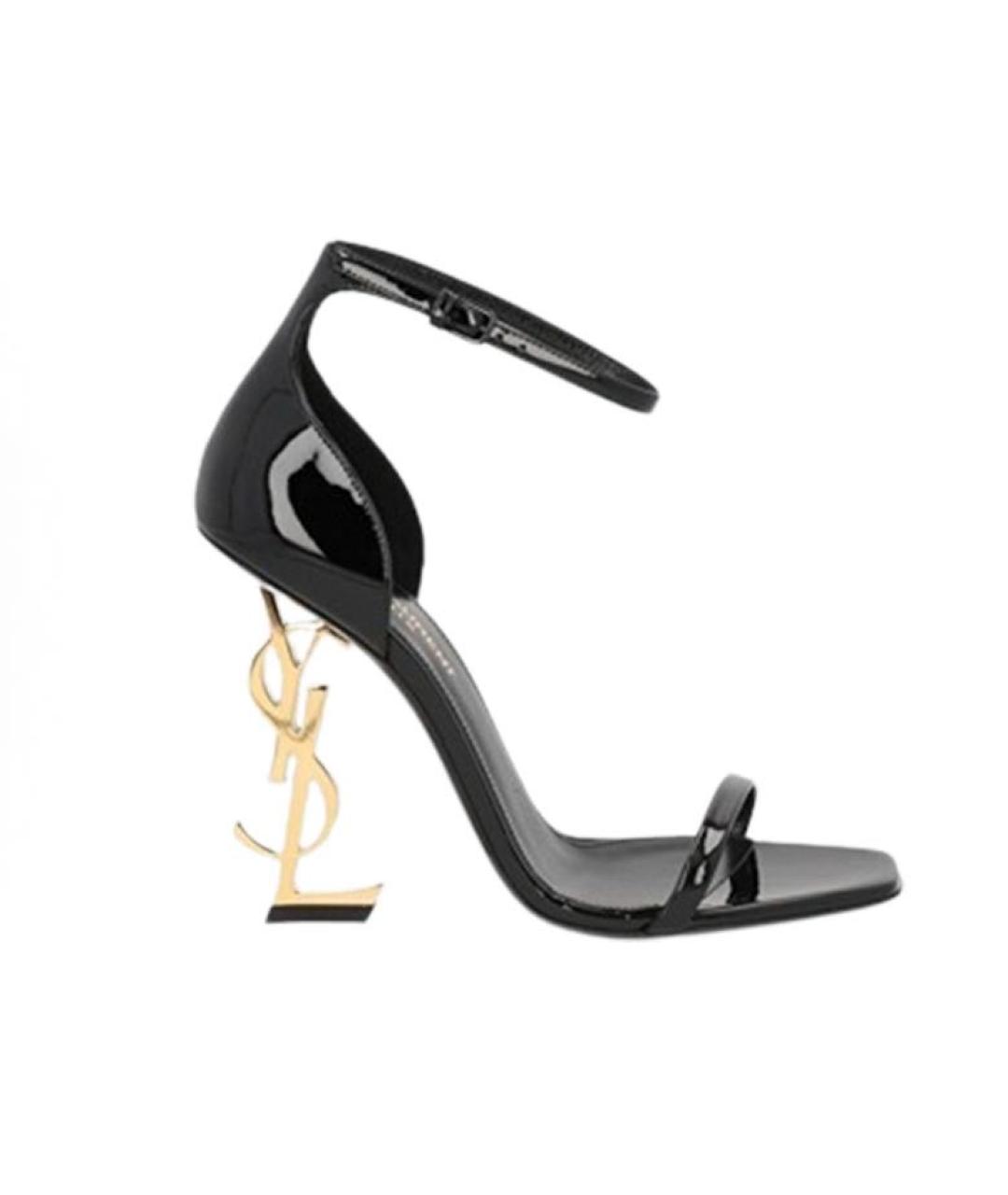 SAINT LAURENT Черные босоножки из лакированной кожи, фото 3